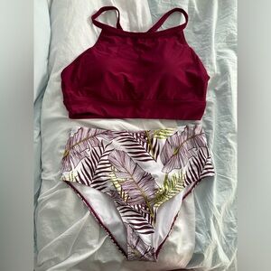 Tropical Leaves Bikini with High Waisted Bottoms